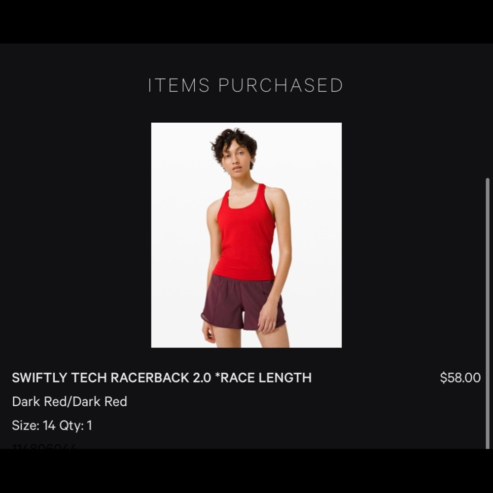 Lululemon swiftly tech Razorback 2.0 race length.